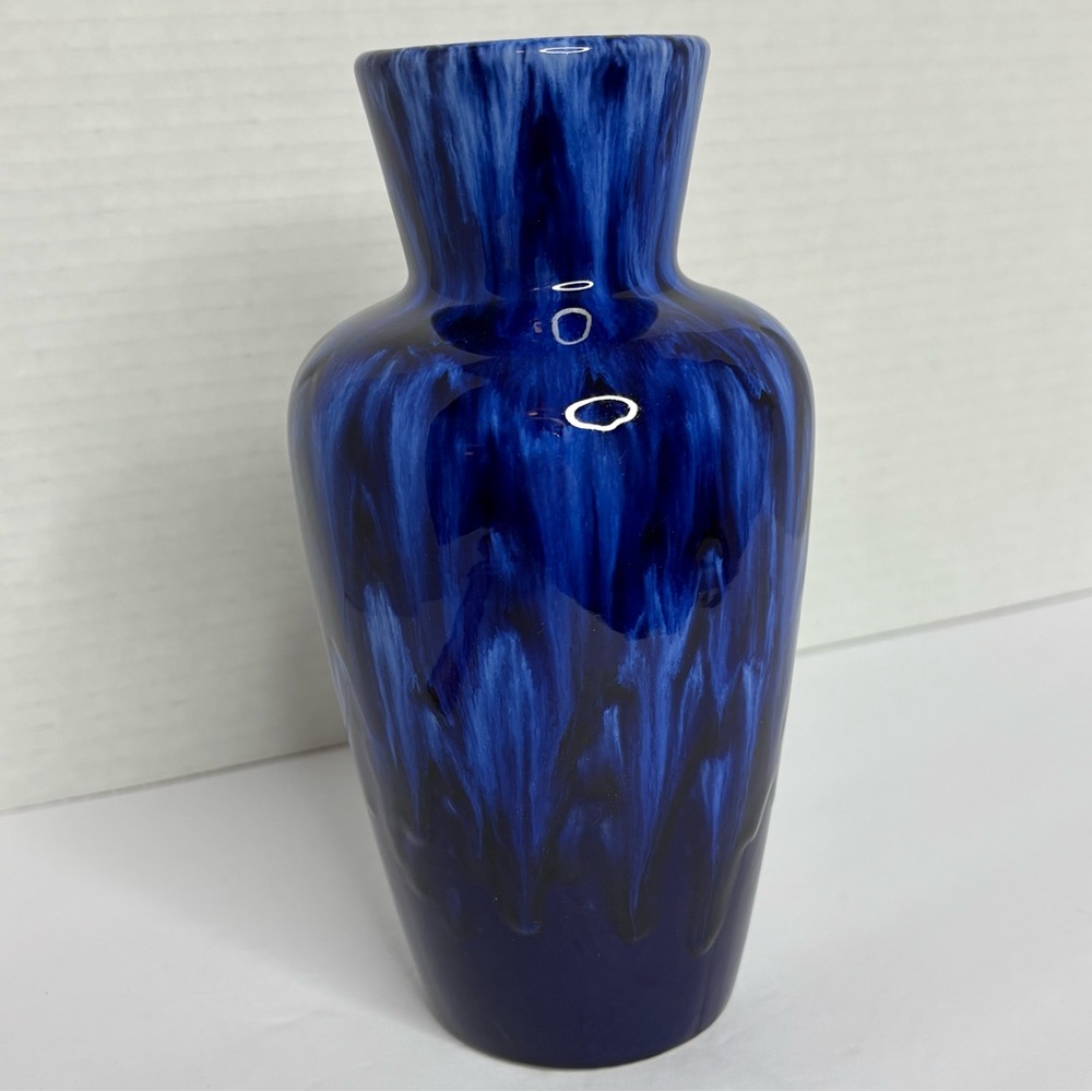 Made in West Germany  523-18 Blue Ceramic Fat LavaVase Drip Glaze Vintage